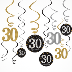 Sparkling Celebration 30th Birthday Hanging Swirl Decorations - 12 Pack