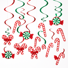 Festive Candy Cane Swirl Hanging Decorations - 12 Pack