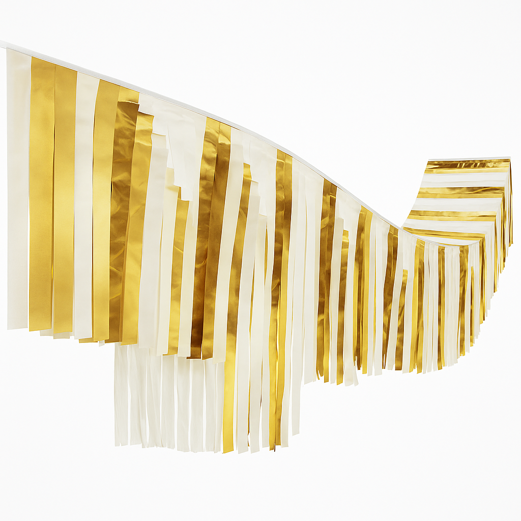 Gold & White Fringe Foil Ceiling Decoration Garland - 12 ft