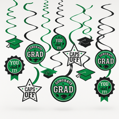 Green Graduation Swirl Hanging Decorations, 12-Pack