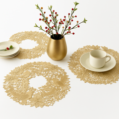 Traditional Christmas Gold Vinyl Placemats, Set of 4