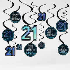 Metallic "Finally 21" Spiral Decorations Pack
