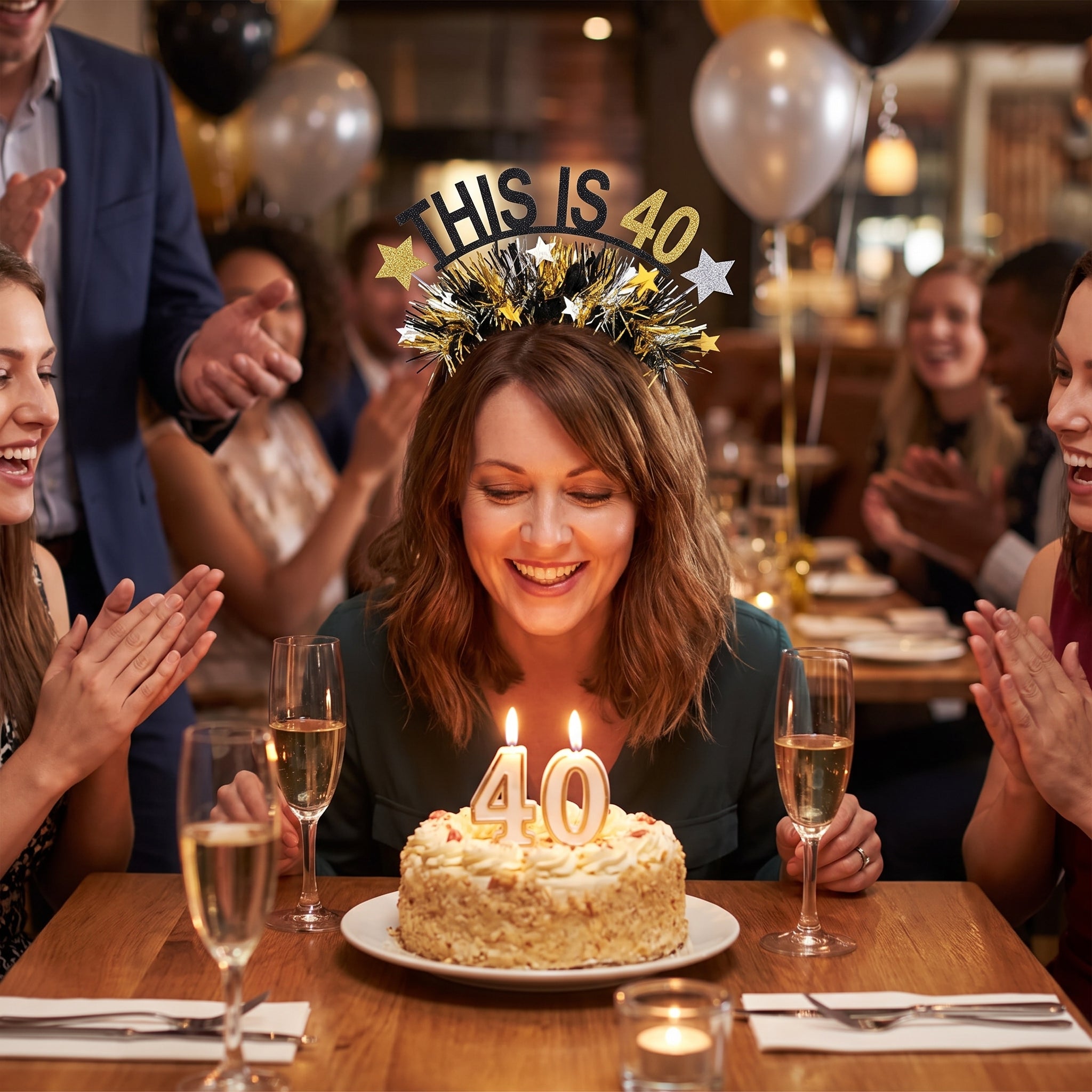 Black & Gold Fringe "This is 40" Birthday Headband
