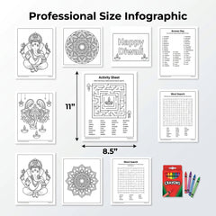 "Happy Diwali" Activity Sheets with Crayons - 11 Pages of Festive Fun