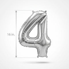 Silver Number 4 Foil Balloon