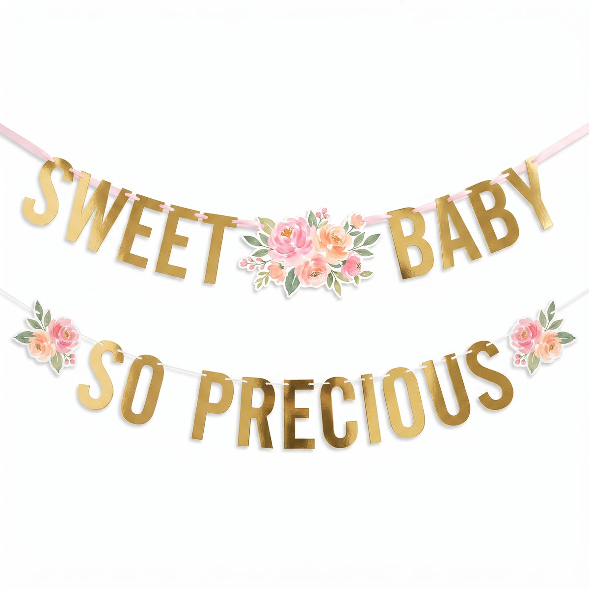 Floral "Sweet Baby" and "So Precious" Gold Letter Banner Kit