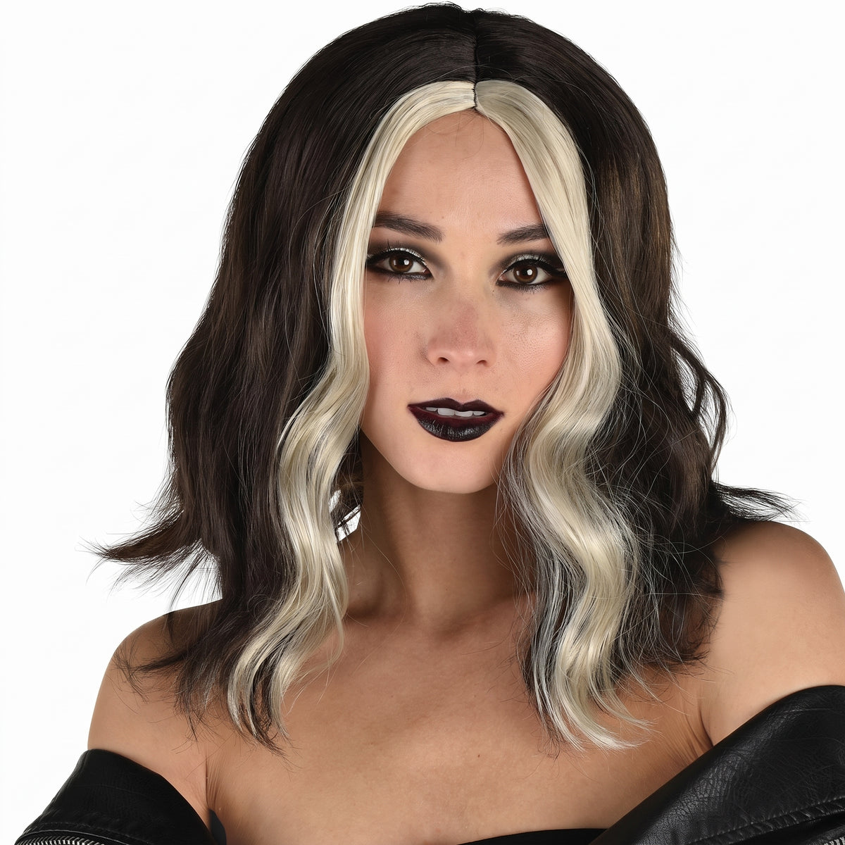 Skunk Stripe Wig for Halloween - Brown and Blonde Wavy Hair