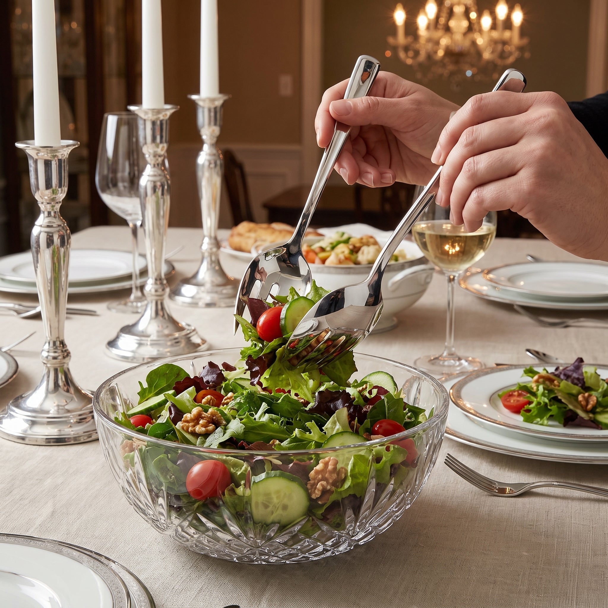 Elegant Silver Serving Spoon and Fork Set - 13 In. | 4 Count