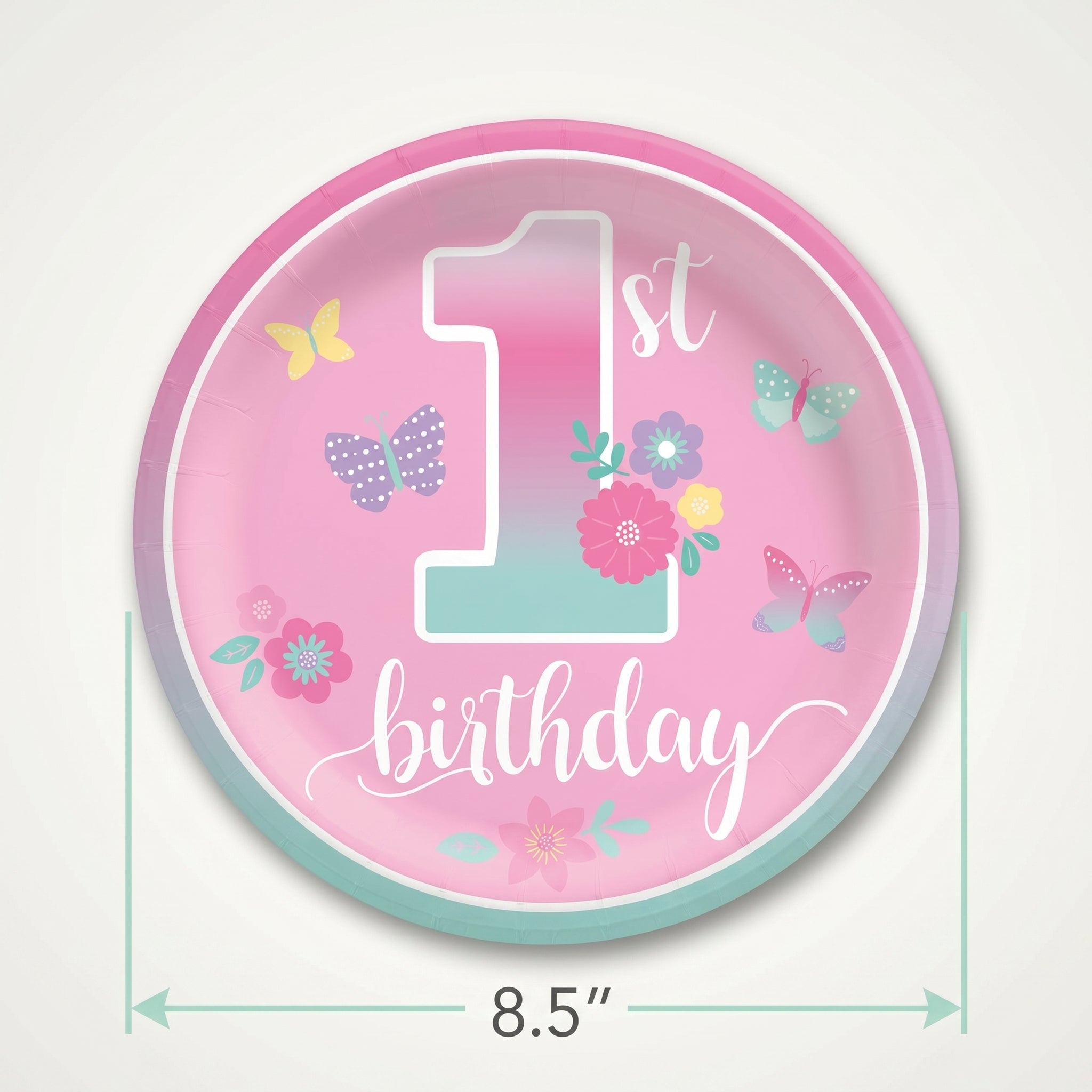 Butterfly Garden 1st Birthday Paper Plates - 8.5"