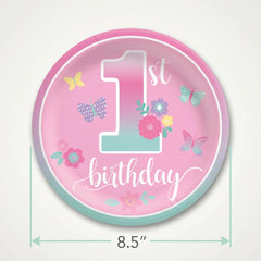Butterfly Garden 1st Birthday Paper Plates - 8.5"