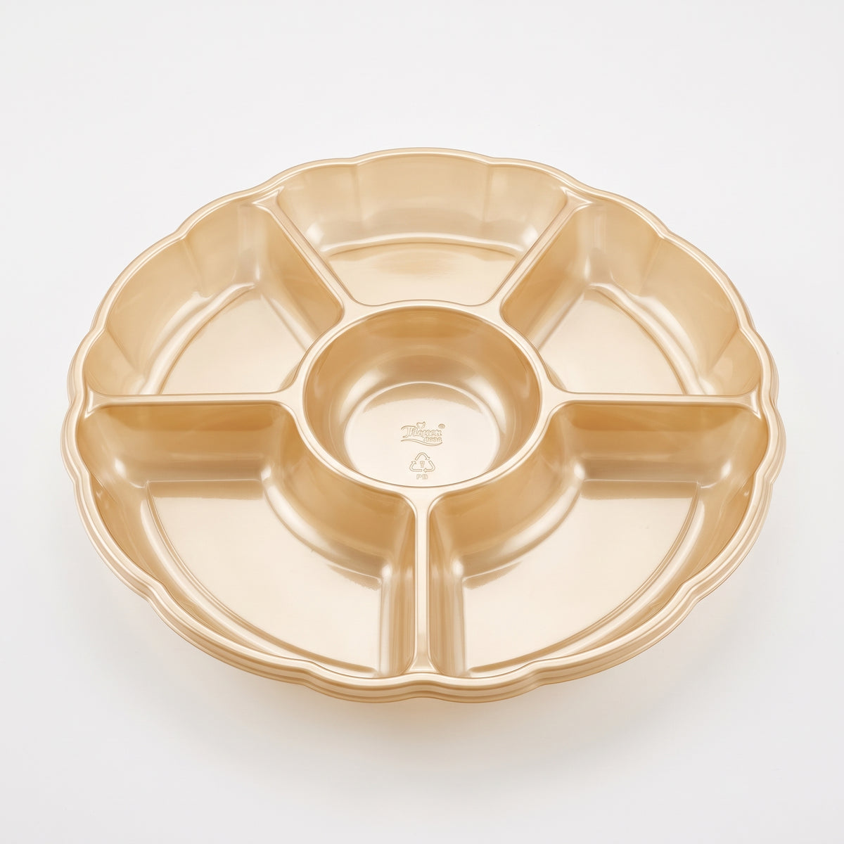 Elegant Scalloped Gold Plastic Chip and Dip Tray - 16"