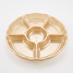 Elegant Scalloped Gold Plastic Chip and Dip Tray - 16"