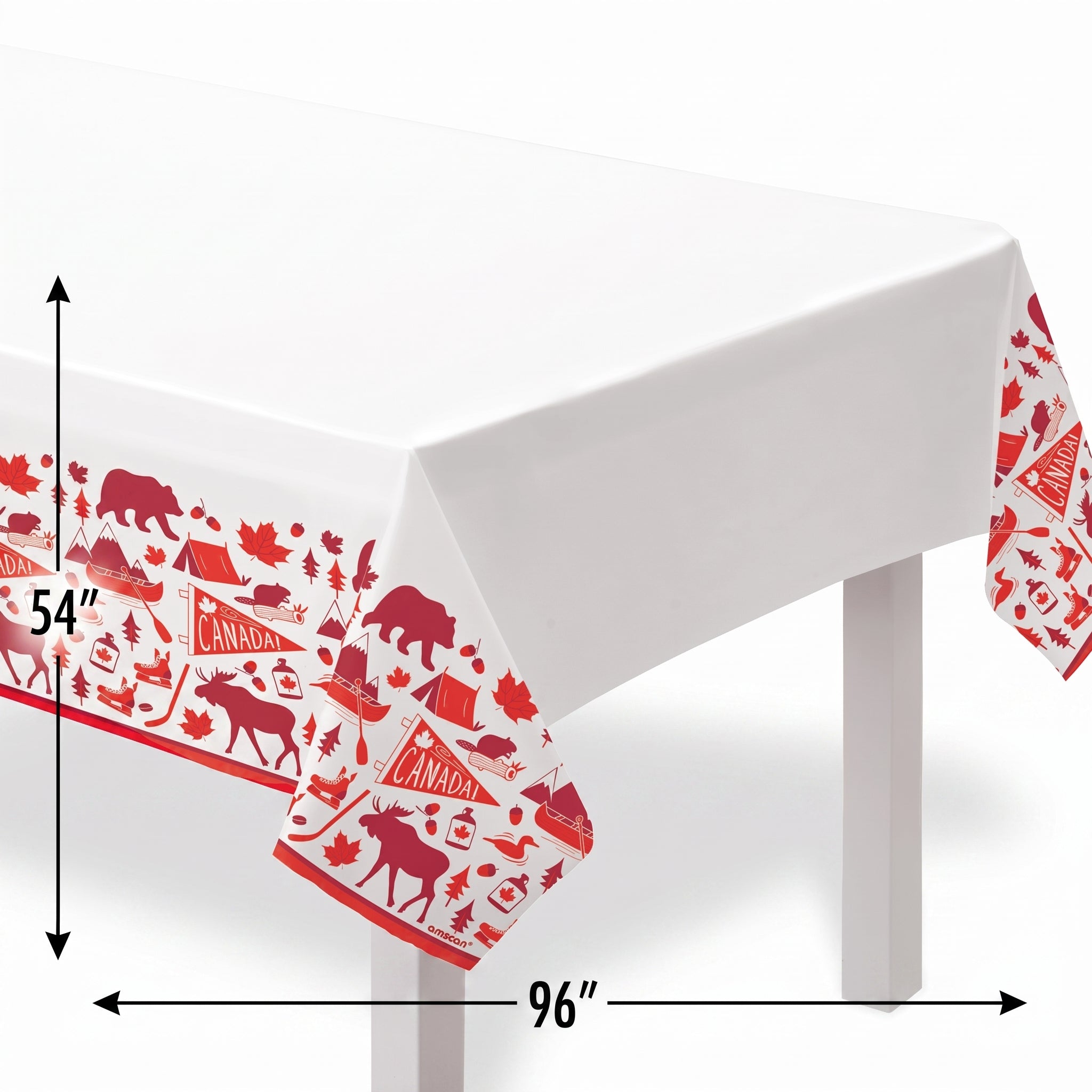 Canada Day Plastic Table Cover - Reusable Patriotic Design, 54x84 in