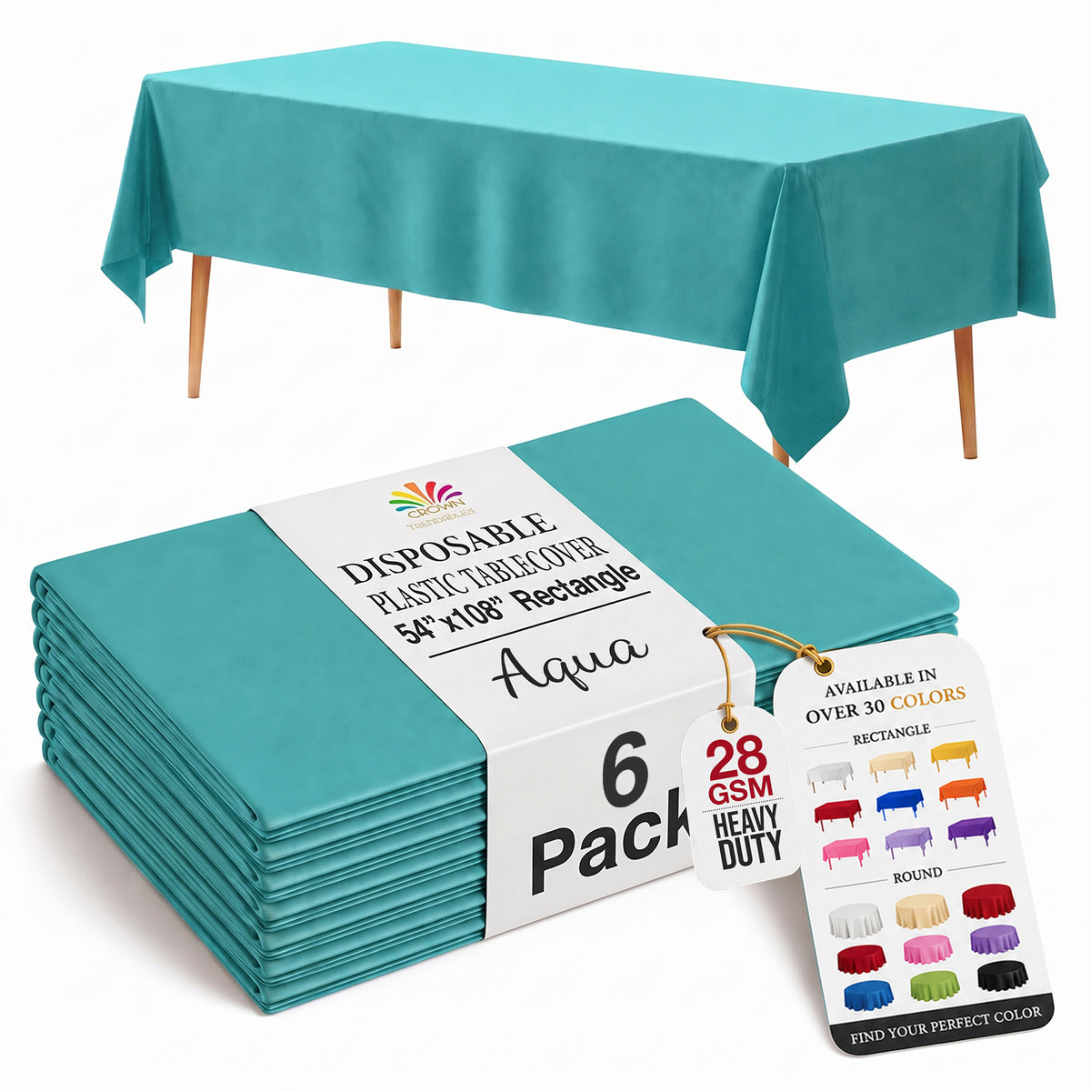 Aqua Blue Plastic Table Covers | 6 Pack | 54 in. x 108 in.