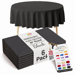 Black Round Plastic Table Covers | 6 Pack | 84 in.