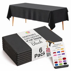 Black Plastic Table Covers | 6 Pack | 54 in. x 108 in.