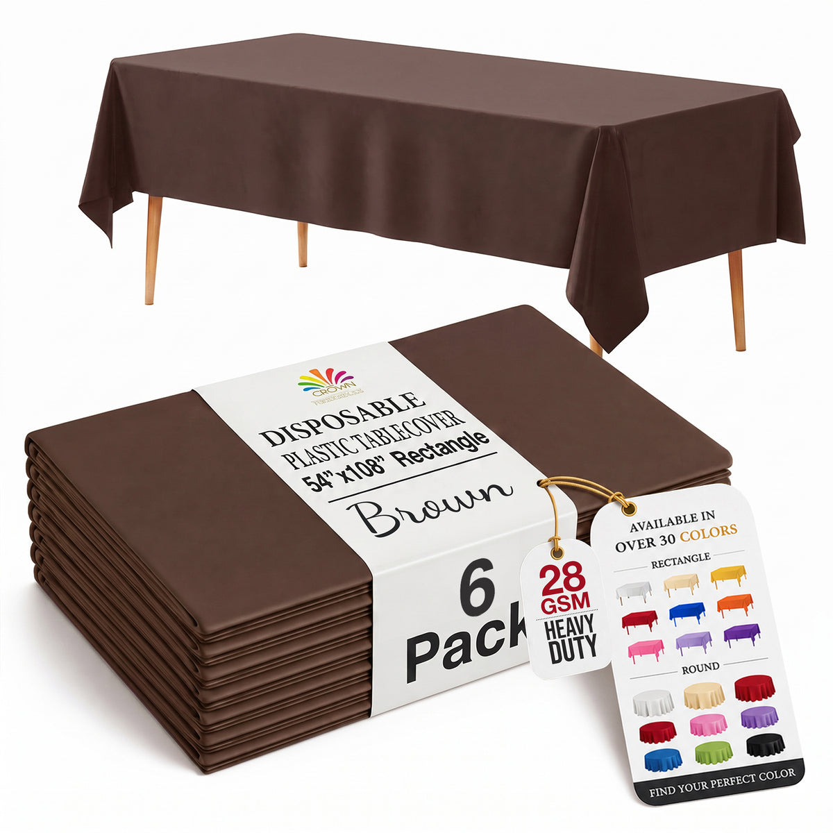 Brown Plastic Table Covers | 6 Pack | 54 in. x 108 in.