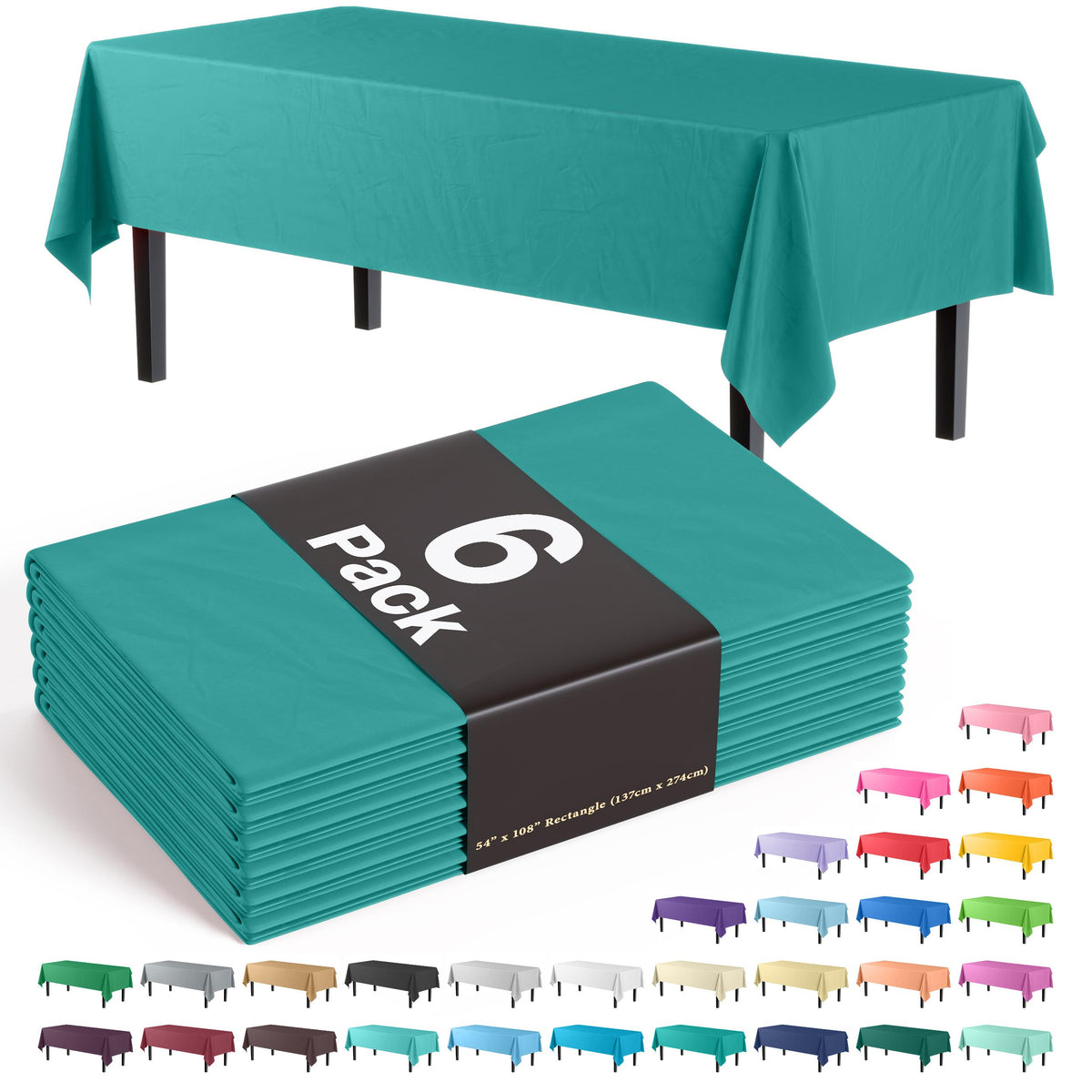 Teal Plastic Table Covers | 6 Pack