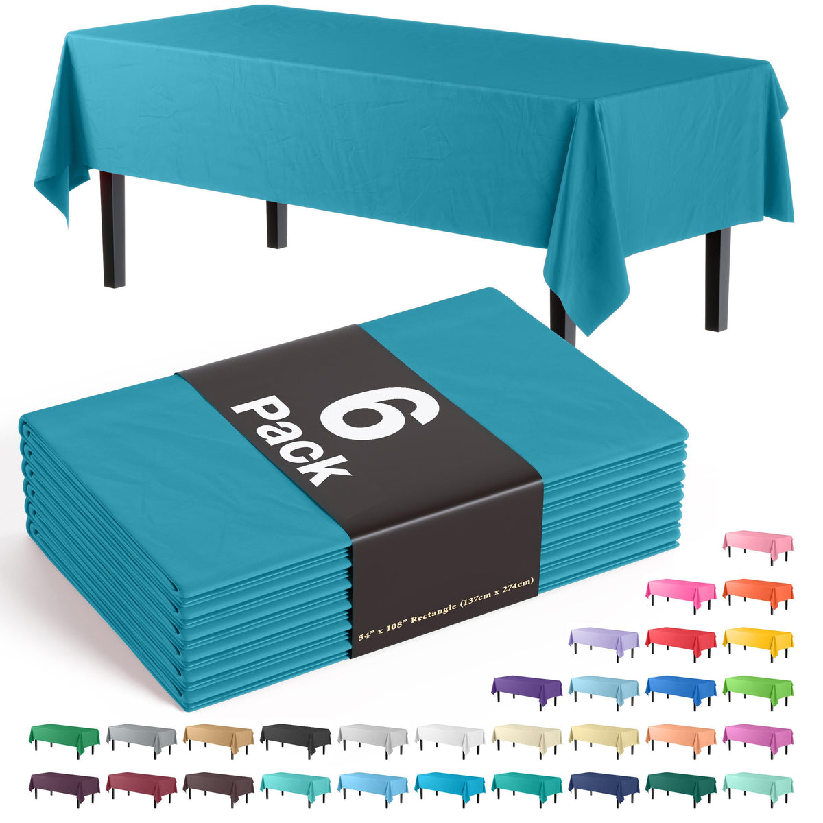 Turquoise Plastic Table Covers | 6 Pack