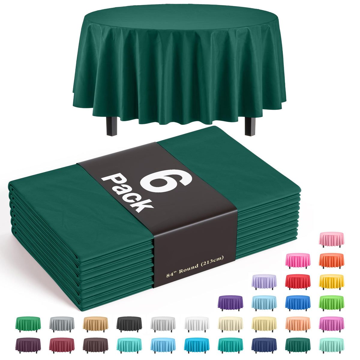 Premium Round Dark Green Table Covers | 6 Pack