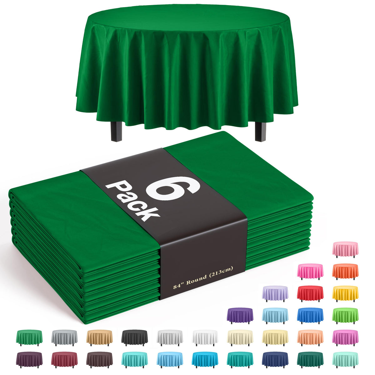 Premium Round Emerald Green Table Covers | 6 Pack