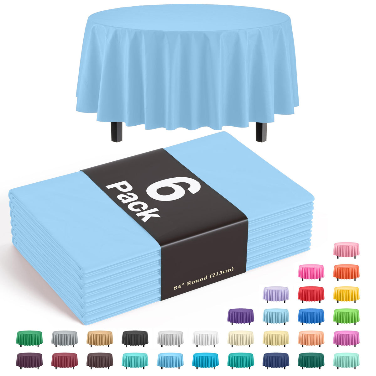 Premium Round Light Blue Table Covers | 6 Pack