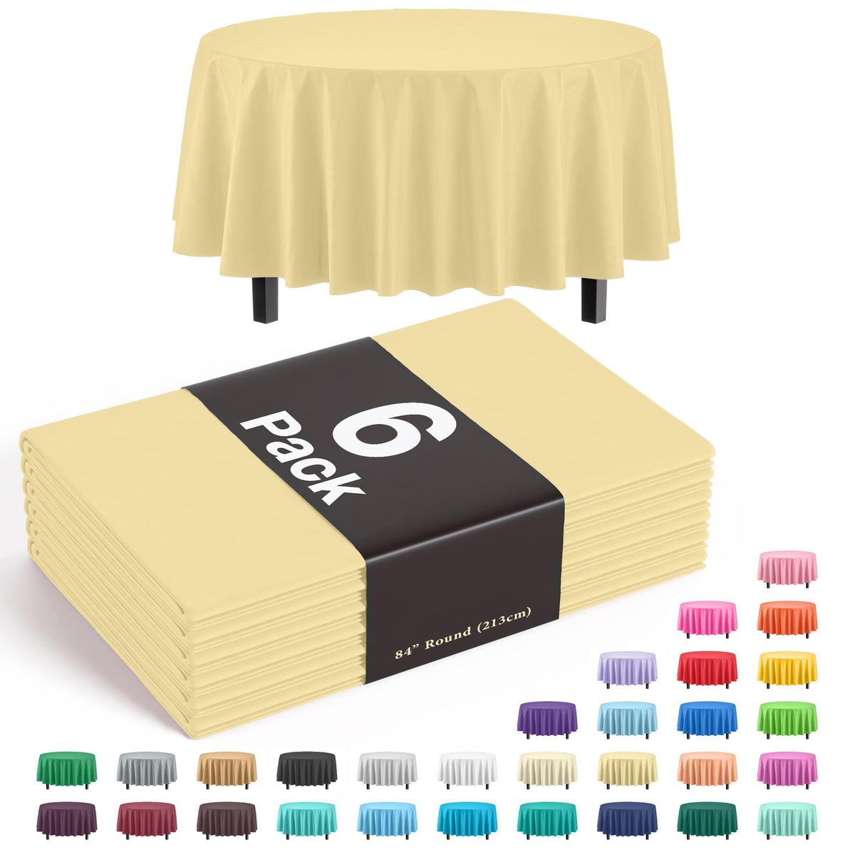 Premium Round Light Yellow Table Covers | 6 Pack