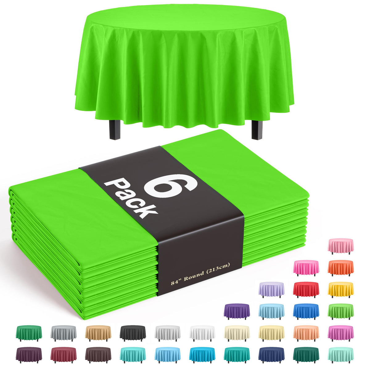 Premium Round Lime Green Table Covers | 6 Pack