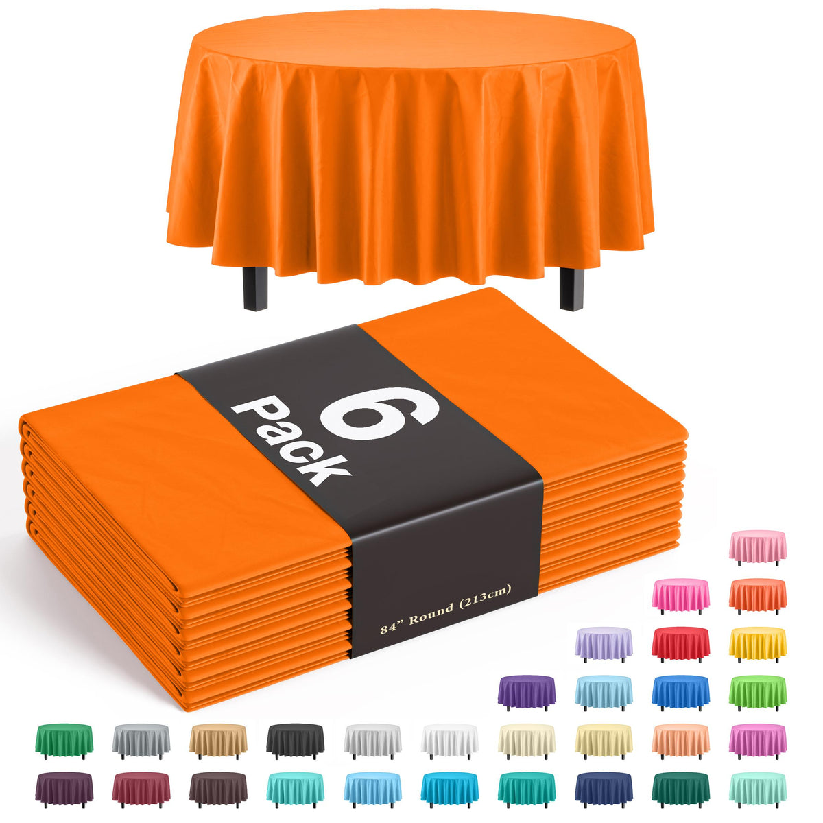 Round Orange Table Covers | 6 Pack