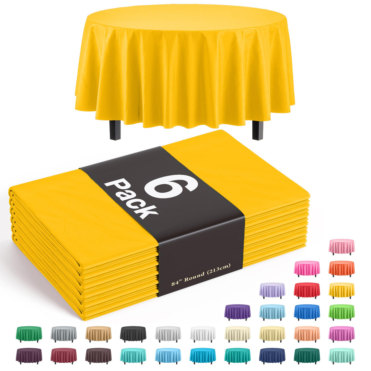 Premium Round Yellow Table Covers | 6 Pack