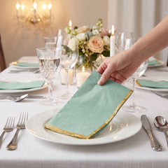 Elegant Willow Green Lunch Napkins - 6.5 In. x 6.5 In. with Gold Hot Stamping