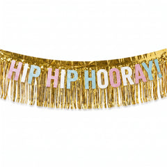 "Hip Hip Hooray" Glitter Fringe Birthday Banner, Gold, 10-ft