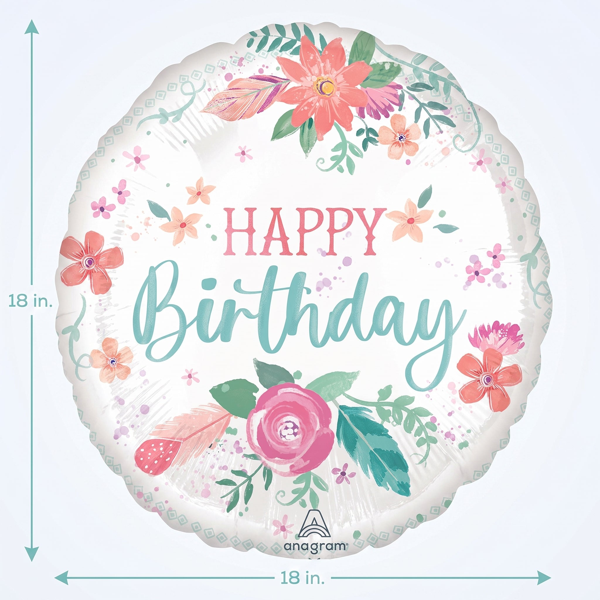 Floral Happy Birthday 18-Inch Foil Balloon