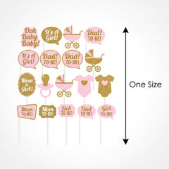 Glitter Pink & Gold Baby Shower Photo Booth Props Set, 21-Piece