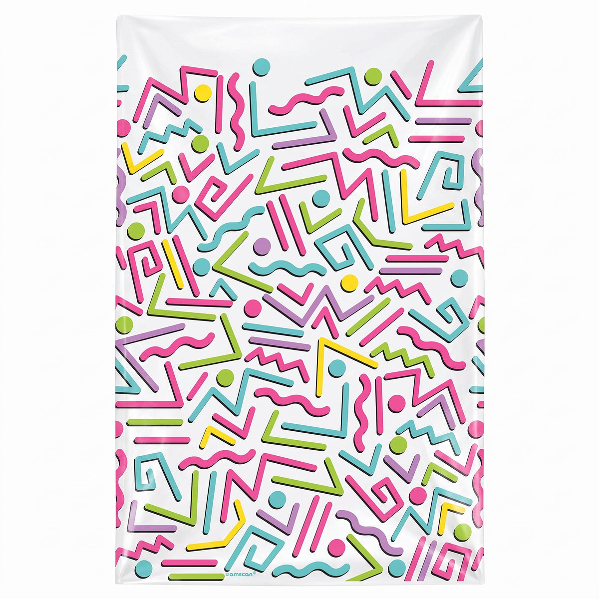Awesome '80s Plastic Table Cover - Bold Memphis Design, 54x102-Inch