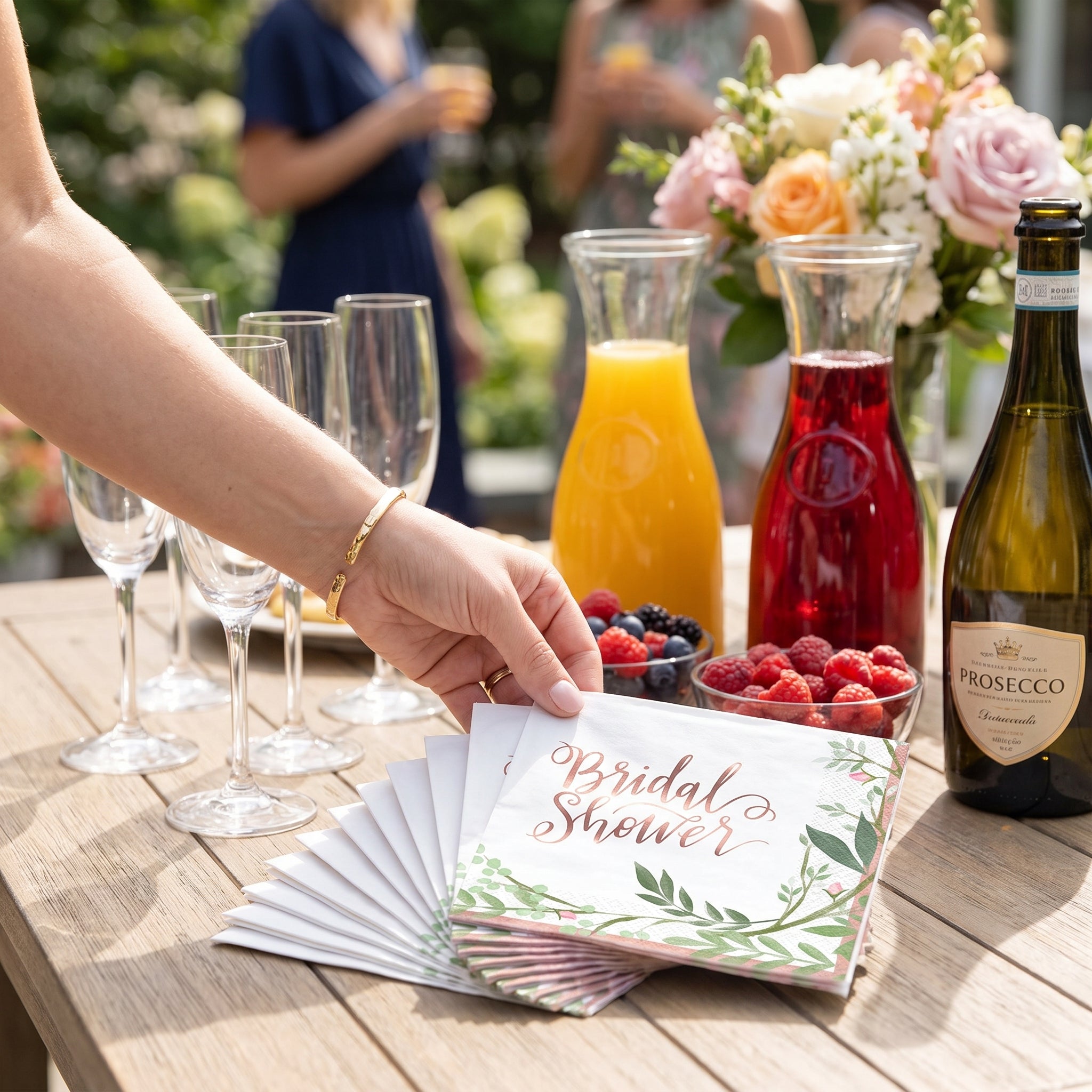 Floral Greenery "Bridal Shower" Beverage Napkins - 16 Pack - 5 In. X 5 In.