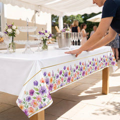 Romantic Floral Plastic Table Cover - 54"x84" for Weddings & Showers