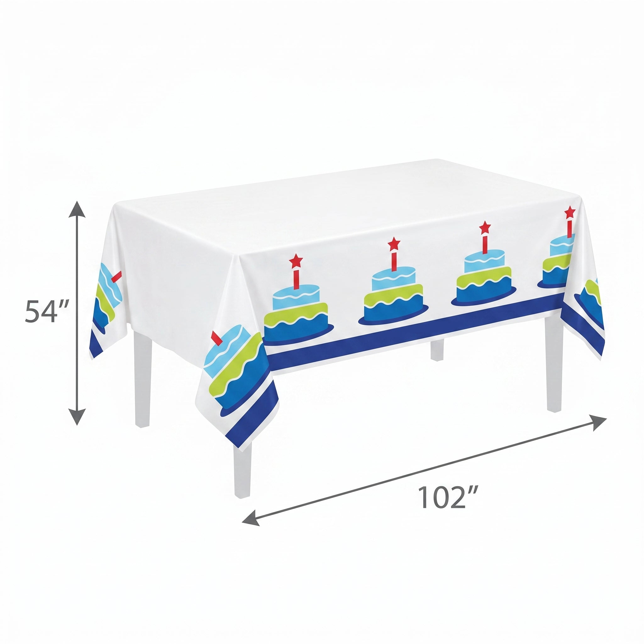 Modern Birthday Cake Plastic Table Cover, Reusable, 54x102 inches
