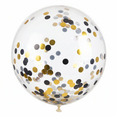Elegant Confetti Latex Balloons - Black, Gold, Silver, 24-Inch, 2-Pack