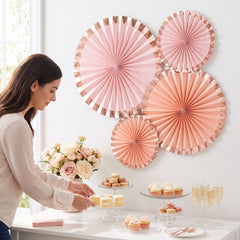 Rose Gold Parasol Paper Fans - Set of 4, 16-inch
