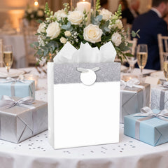 Elegant Large White Matte Gift Bag with Glitter