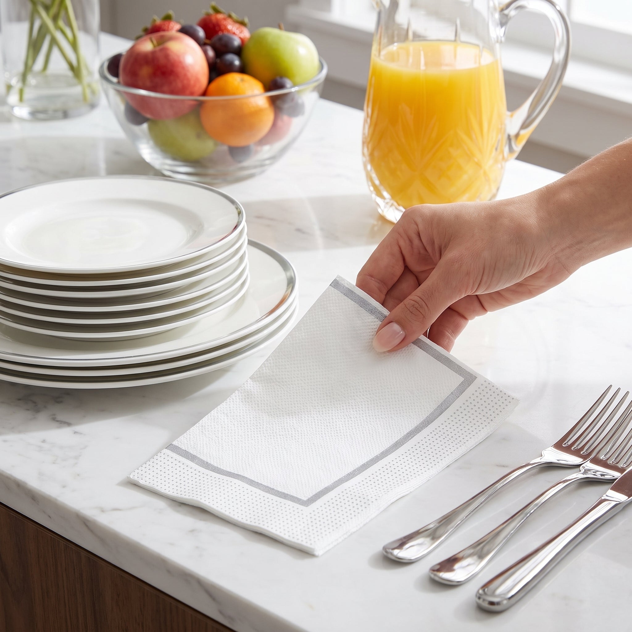 Premium Silver Guest Towel Napkins - 20 Count