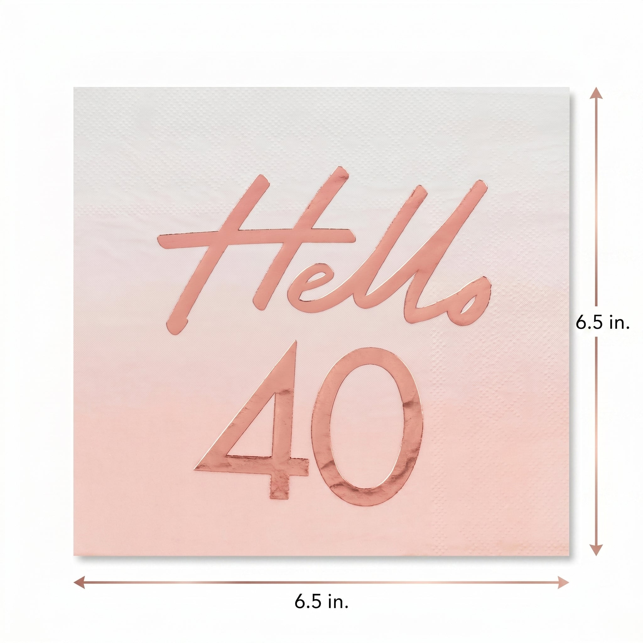 Blush Rose Gold "Hello 40" Birthday Napkins, 6.5 Inches, 16-Pack