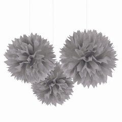 Silver Tissue Pom Pom Decorations, 16-Inch, 3-Pack