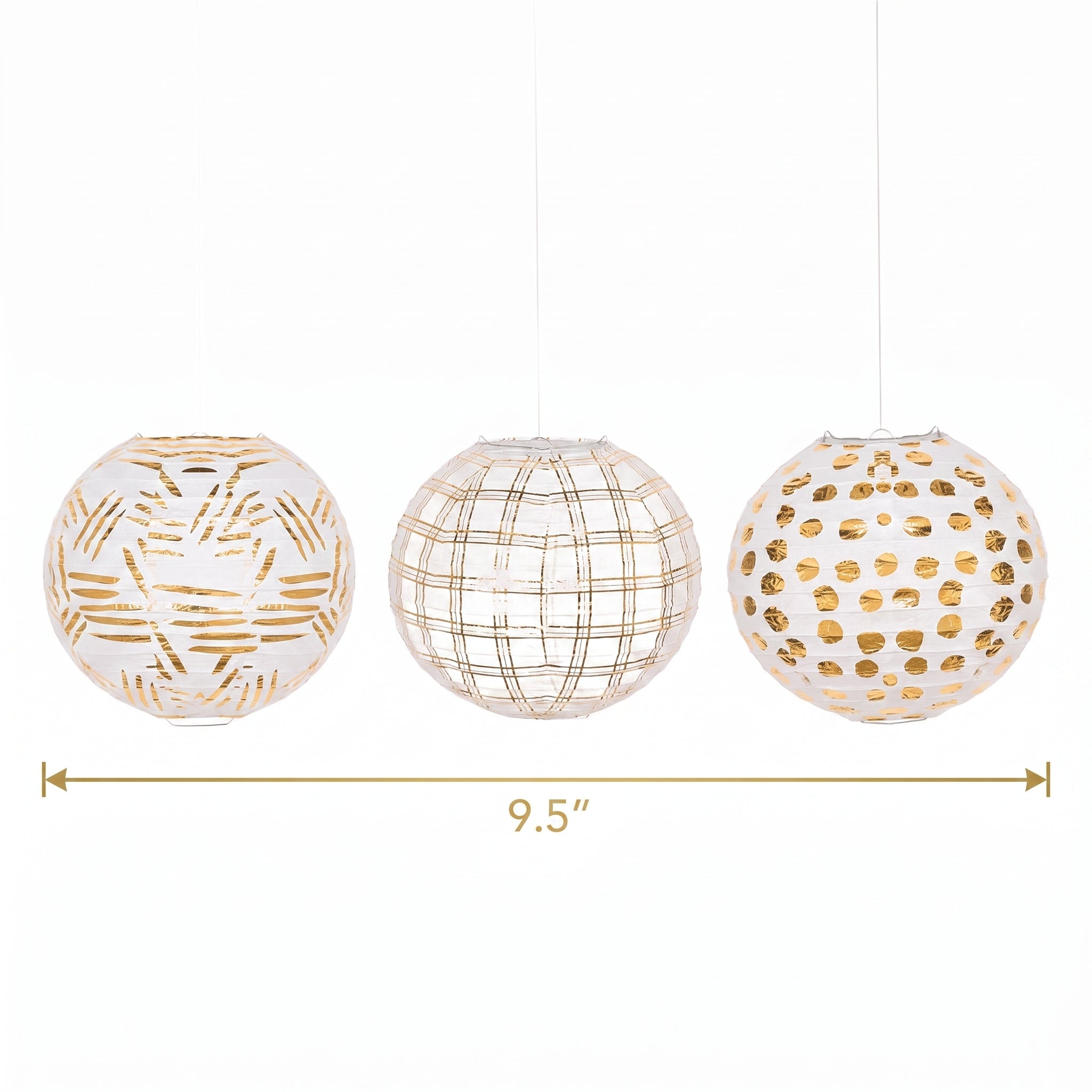 Gold Motif Paper Lanterns - 3 Pack for Any Celebration