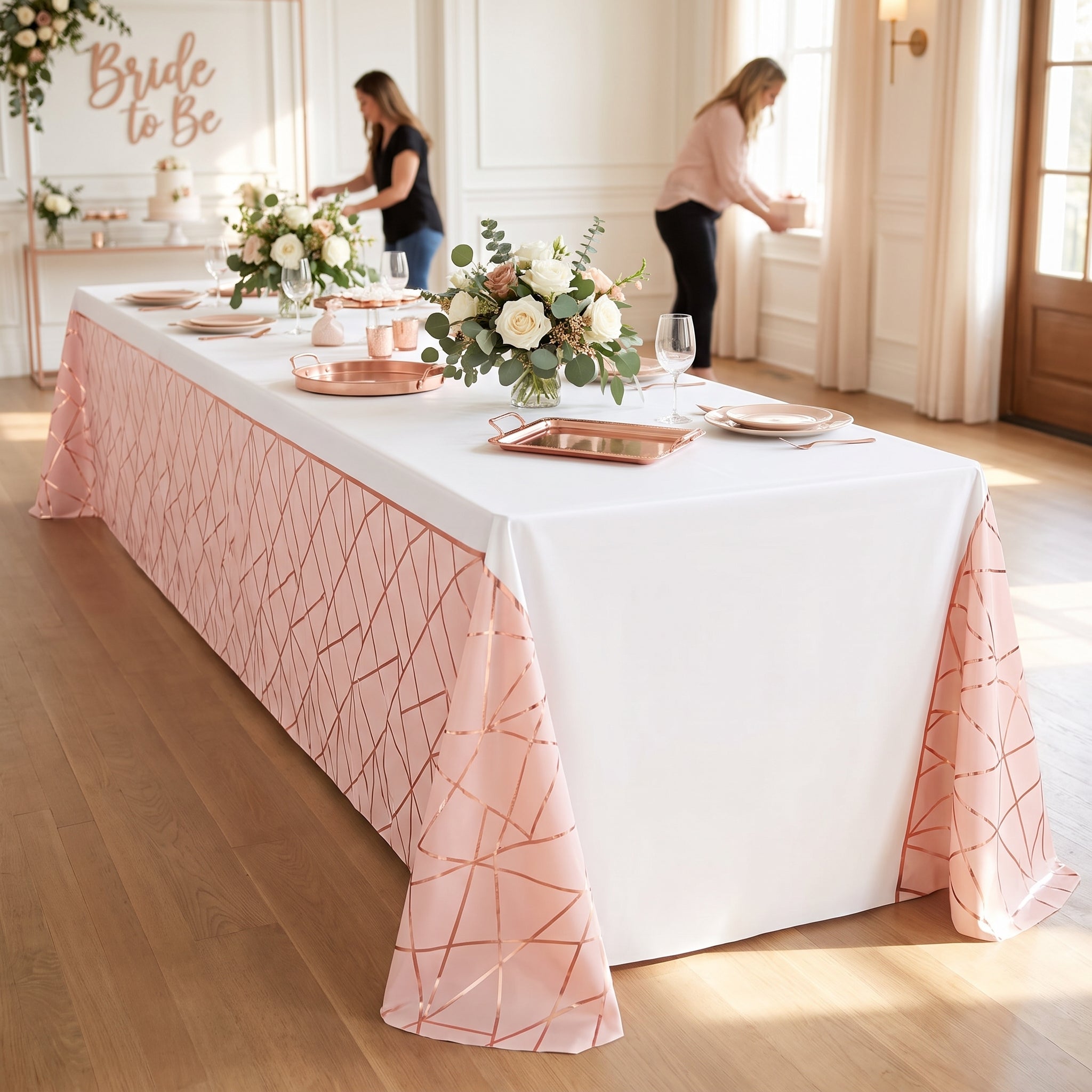 Elegant Blush and Rose Gold Geometric Plastic Table Cover