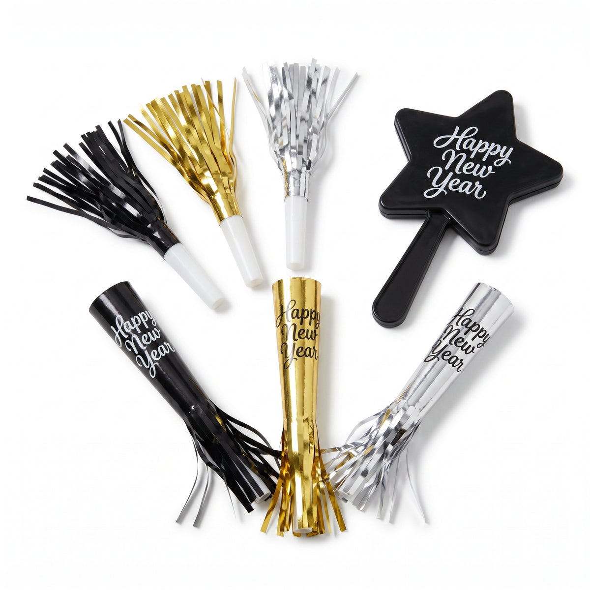 New Year's Eve Noisemaker Party Pack - 40 Pieces in Black, Silver, and Gold
