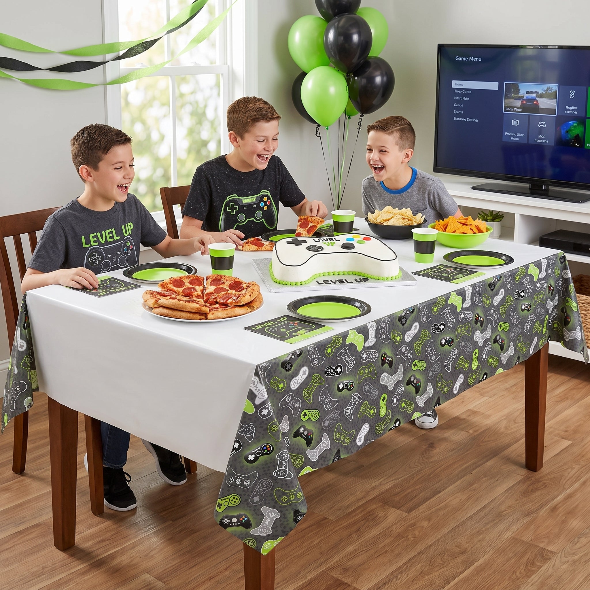 Level Up Gaming Theme Plastic Table Cover for Kids Birthday Parties