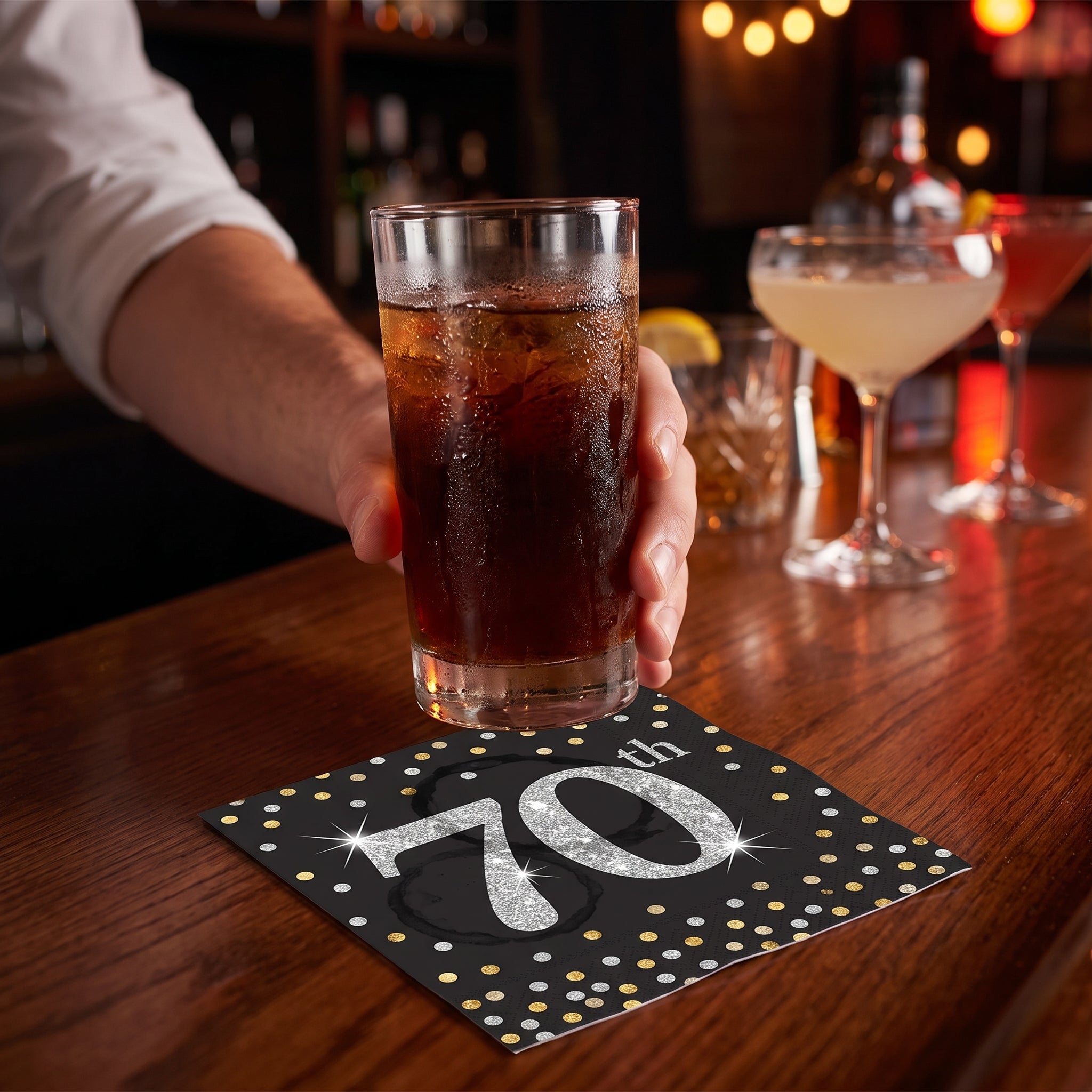 Sparkling Celebration 70th Birthday Beverage Napkins - 5 In. X 5 In.