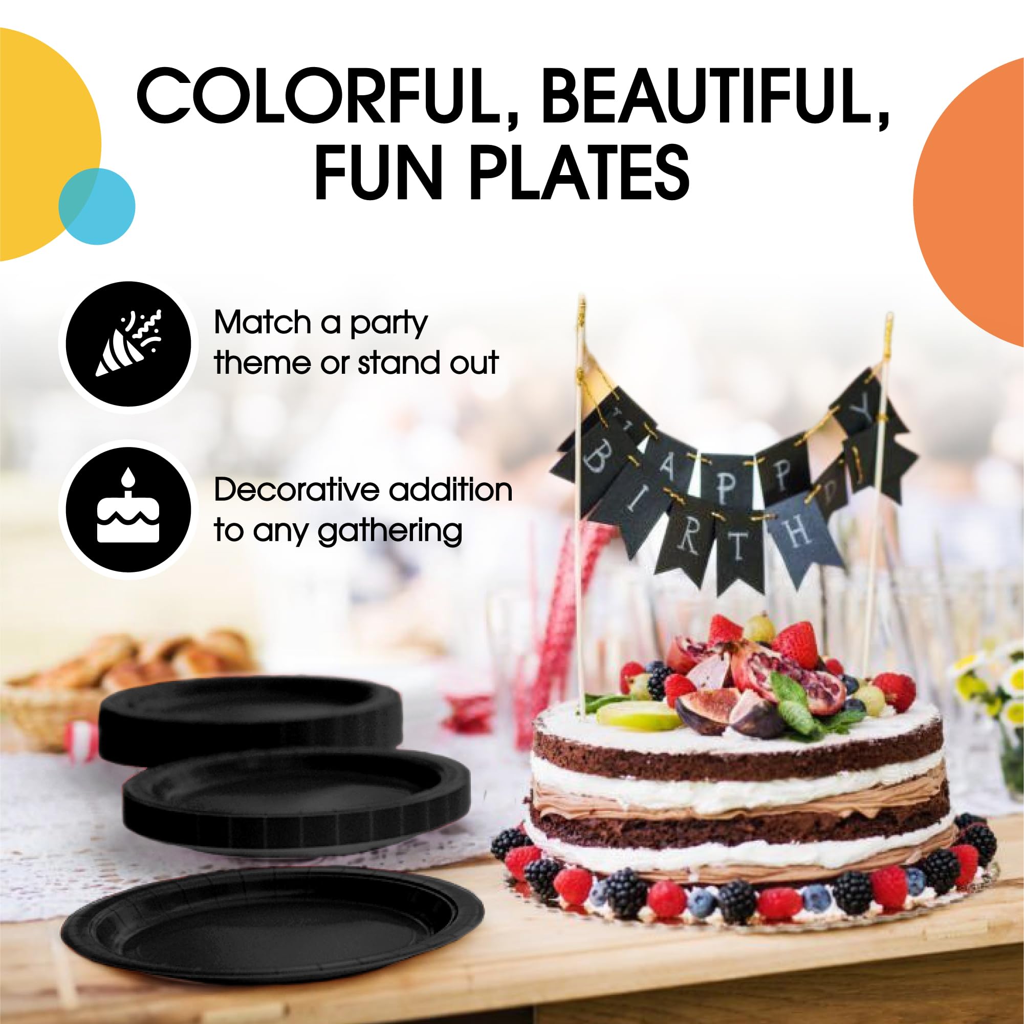 7 In. Black Paper Plates | 100 Count